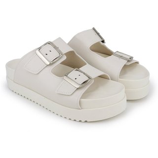 Sandália Chinelo Casual Plataforma Papete Macio Off White
