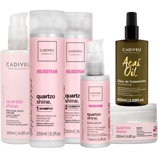 Kit Cadiveu Professional Quartzo Shine Shampoo Condicionador Máscara Pré-Shampoo Leave-in e Açaí Oil 60 (6 produtos)