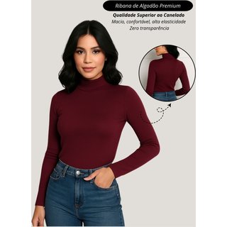 Blusa feminino cacharrel marsala Garota Urbana Fashion Outono inverno casual diario basico ribana canelado algodão