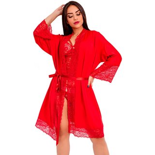 Robe IMI Lingerie Roupão Noiva Madrinha Com Renda Manga Longa Florallys Vermelho