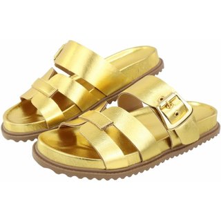 Papete H Rasteira Sandalia Confort Fivela Ver\u00e3o Agnes Veronez Dourado