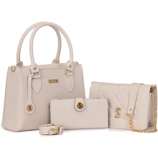 Bolsa Feminina Tiracolo Alça Removível + Bolsa Transversal Matelassê E Carteira Bege Selten