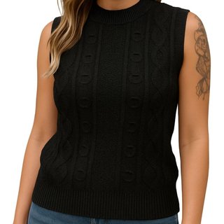 Blusa Tricô FMF Preta Sem Manga Básica Casual Preto