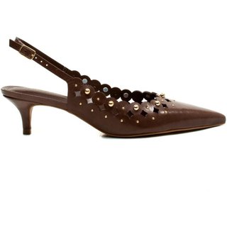 Slingback Couro Marrom Salto Baixo Cecconello 2716001-2