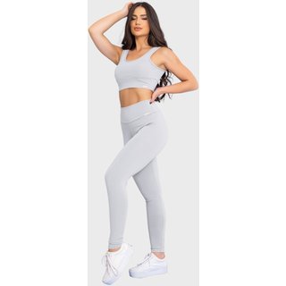 Conjunto Fitness Tarelles Top Calça Legging Liso Cintura Alta Branco Gelo