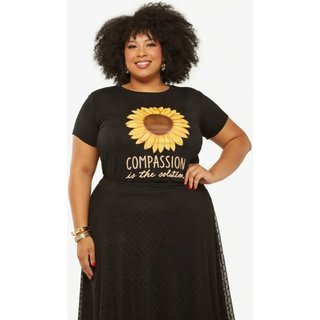 T-shirt Plus Size D Bell Outlet Fashion Compassion Preto