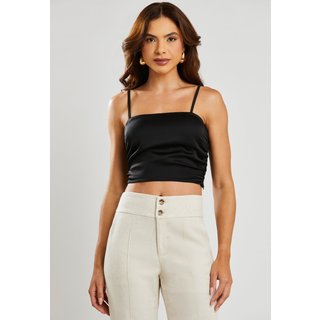 Top Cropped Alcinha Franzido nas Laterais Miss Joy 7398 Preto