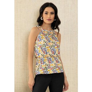 Blusa Com Decote Halter E Amarração Estampado Quintess