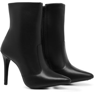 Bota Feminina Cano Curto Salto Fino Zíper Bico Fino Moderna Preto 33 Preto