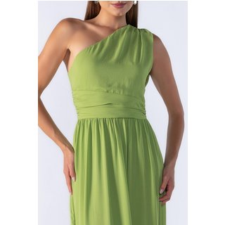 vestido longo manga nula com franzido na cintura Verde
