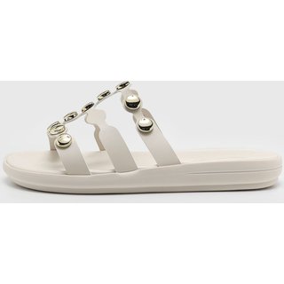 Rasteira Moleca Tiras Onduladas Metalizadas Off-White