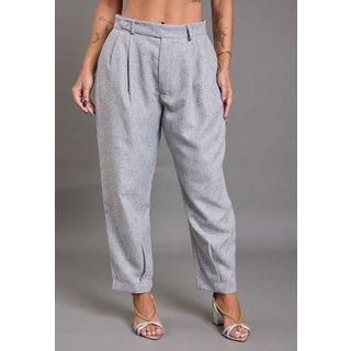 Calça Alfaiataria Feminina Mom em Poliéster Color Cinza