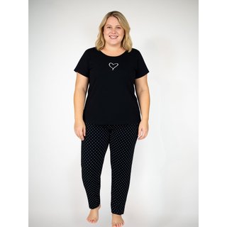 Pijama Algodão Plus Size Manga Curta com Calça Carol – Preto Coração