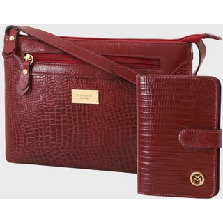 Kit Bolsa e Carteira de Couro Mariart 2193MRT + 237MRT Vermelha