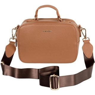 Infantil - Bolsa Transversal Pequena 2 Compartimentos Sestini Monograma Marrom - Caramelo Marrom