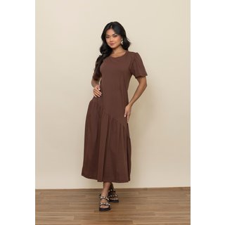 Vestido Aura Trapézio Malha Lisa Marrom