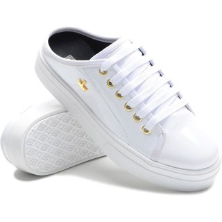 Tênis Mule Casual Feminino Solado Flat Amarração Confortável Prático Versátil Branco