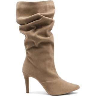 Bota Feminina Slouchy Enrugada Salto Fino Confortável Macia 1714 Camurça Areia