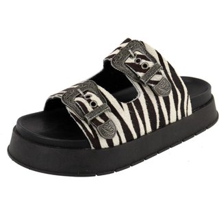 Sandalia Plataforma Couro Animal Print Zebra Papete Lançamento Fivela Agnes Veronez