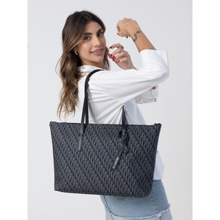 Bolsa de Ombro Grande Moncci Fechamento de zíper Monograma Cinza