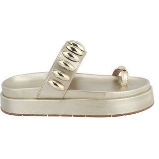 Sandália Papete Flatform Amarena Dourado Encaixe Dedos Detalhes Amêndoas