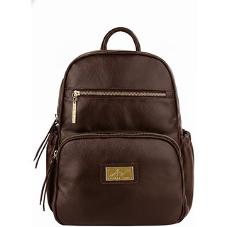 Mochila pequena de couro liso Zoey - Café