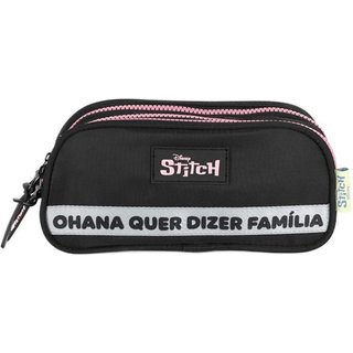 Infantil - Estojo Triplo Juvenil Médio Náilon Stitch Disney Preto