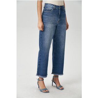 Calça Jeans Wide Desfiada Feminina Acostamento