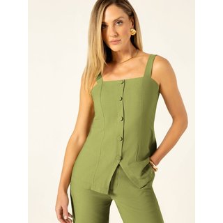 Blusa de Alça em Alfaiataria Verde Laurine