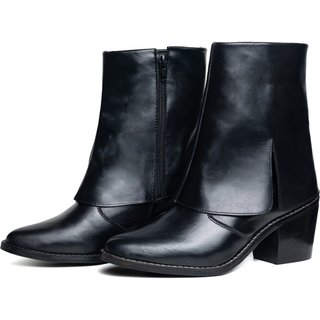 Bota Bico Fino Cano Curto Com Manta Couro Preto Tellini Store