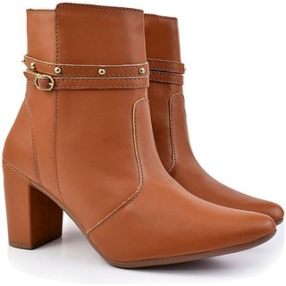 Bota bico Fino Salto Fashion Confortável Olzzy Caramelo