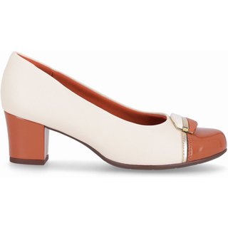 Scarpin Laura Salto Médio Off White com Ocre