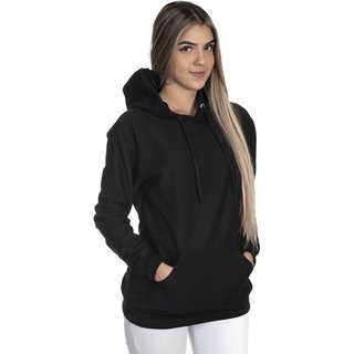Moletom Feminino Lavini Canguru Blusa De Frio liso Com Capuz Preto
