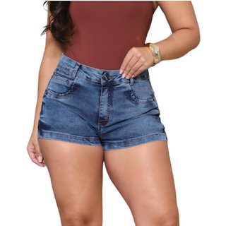 Short Jeans Feminino Cintura Alta com Poliester