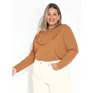 Blusa Com Babado Plus Size Marrom Clara Marguerite