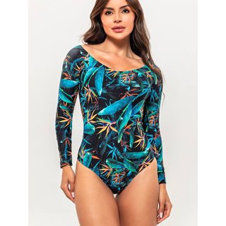 Maiô com Manga Longa Orla da Praia com Bojo e Proteção UV 50+ Estampado Verde