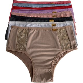 Kit 10 Calcinha Calçola Reflexo Íntimo Plus Size Cintura Alta Com Renda Cores Sortidas