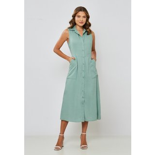 Vestido Linho Chemise Longo Verde Miss Joy 7899 Feminino