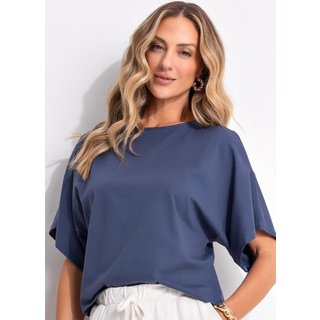 Blusa Em Malha De Algodão Penteado Azul Quintess