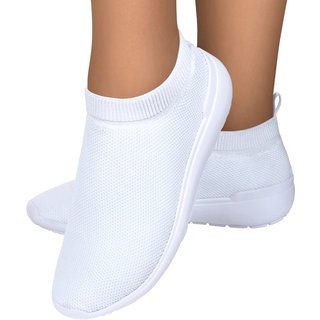 Tênis Feminino Calce Fácil Estilo Meia Respirável Academia Esporte Casual Branco