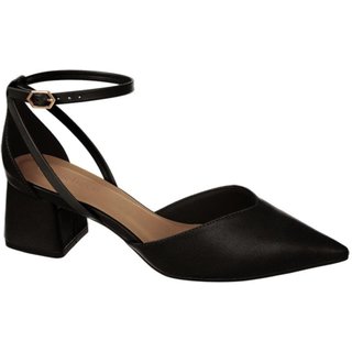 Sapato Feminino Bico Fino Preto Napa Preto Salto Bloco Baixo cê