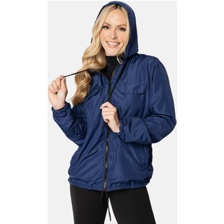 Jaqueta Feminina Corta Vento Impermeável com Capuz Azul Marinho Carbella Leve Poliéster