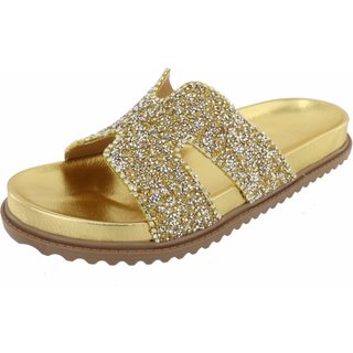 Sandalia H Papete Miçangas Brilho Pedraria Strass Cristais Fino Lançamento Verão 2024 Agnes Veronez Dourado