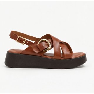 Sandália Zatta Flatform Fivela Entrelaçada Val Caramelo