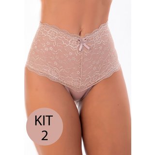Kit 2 Calcinha Cinta MdMix Rendada Cintura Alta Modeladora Rosê