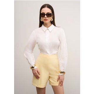 Camisa Iódice Ajustada Decote V Manga Longa Padrão Off-white