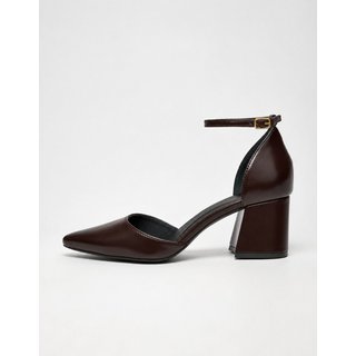 Scarpin Fechado Leruchel Bico Fino Salto Grosso Cafe