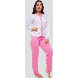 Pijama 4 Estações Com Botão Amamentação Manga Longa Feminino Rosa
