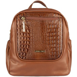 Mochila pequena de couro croco Estela - Whisky