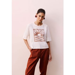 Camiseta Cropped CaCay Reta Alongada Silk Off-White